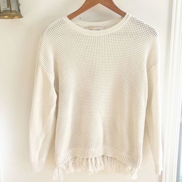 Michael Kors Sweaters - Michael Kors Knit Long Sleeve Fringe Cream Crewneck Sweater